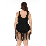 Plus Size One Piece Swimsuit with Fringe Skirt