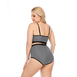 Women's Two Piece Plus Size Black Gauze Triangle Bottom Mesh Pattern Swimsuit