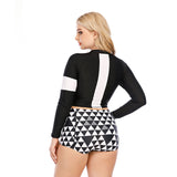 Women's Plus Size Two Piece Long Sleeve Printed Zipper Swimsuit