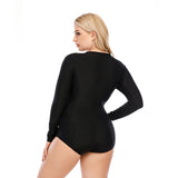 Womens Plus Size Long Sleeve One Piece Rash Guard Zipper Swimsuit