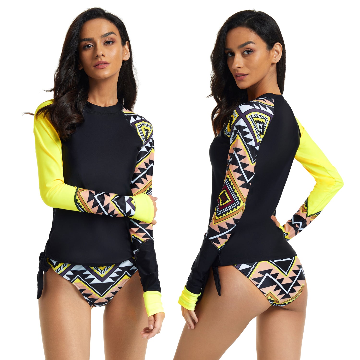 Lulunesy women rash guard two piece surfsuits printing yellow swimwear –  LULUNESY