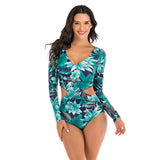 Lulunesy long sleeve swimsuit floral printed zipper surfing suit