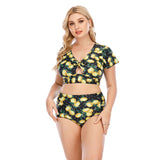 Lulunesy Women's Plus Size Two Piece Short Sleeve Printed Swimsuit