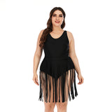 Plus Size One Piece Swimsuit with Fringe Skirt