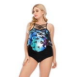 Lulunesy Women's Plus Size Cross Grid Two Piece Printed Swimsuit