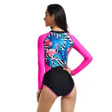 Lulunesy long sleeved floral print swimsuit pink women surf suit