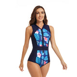 Lulunesy Women's Rash Guard Sleeveless One Piece Zipper Printed Swimsuit
