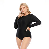 Womens Plus Size Long Sleeve One Piece Rash Guard Zipper Swimsuit