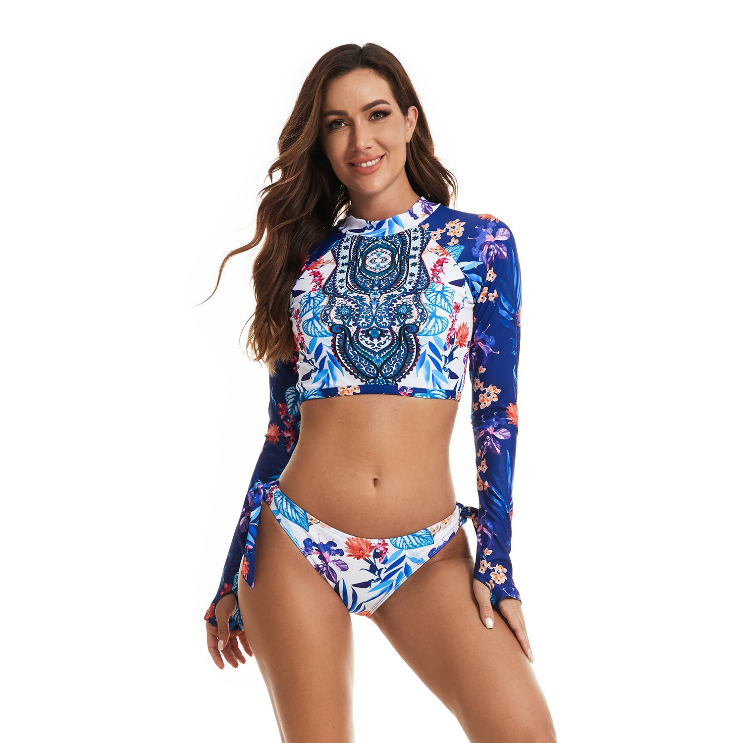 Floral Print Long Sleeve Bikini Crop Top For Women Perfect For