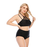 Women's Plus Size Two Piece Black Fishnet Triangle Bottoms Swimsuit