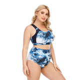Women's Plus Size Wide Strap Swimsuit Leaf Pattern Bottoms Two Piece Swimsuit