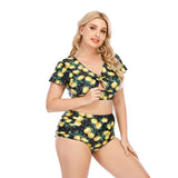 Lulunesy Women's Plus Size Two Piece Short Sleeve Printed Swimsuit